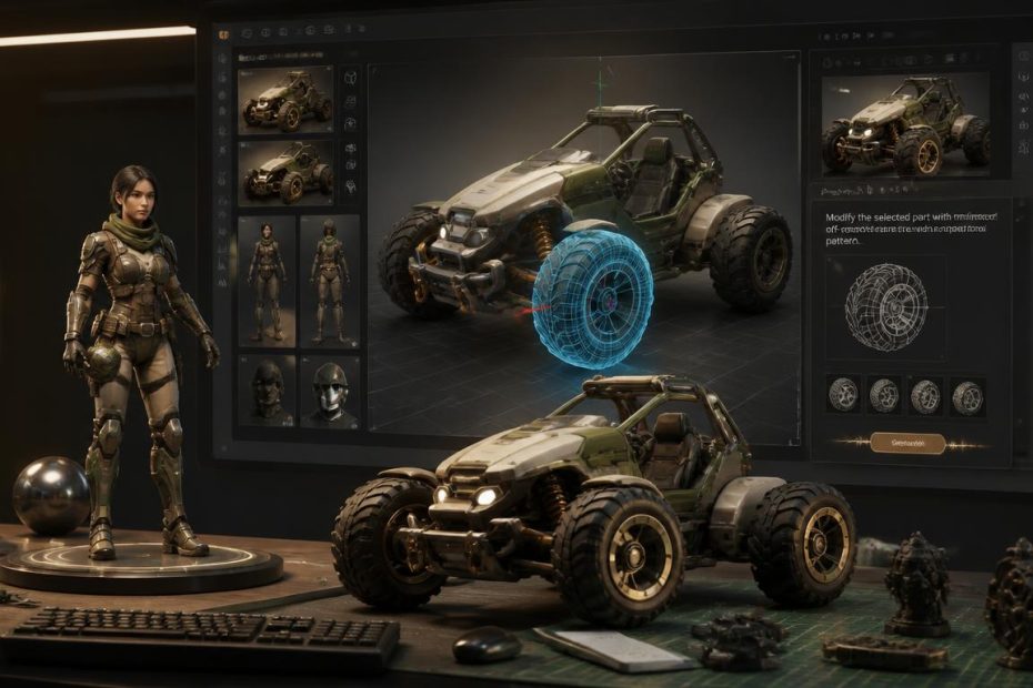Hyper3D Rodin AI generating and editing a game-ready 3D model with quad topology