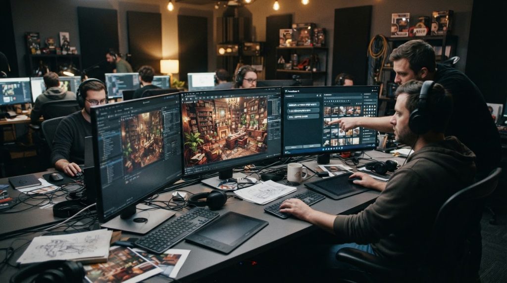 Promethean AI arranging 3D assets to create a detailed game environment