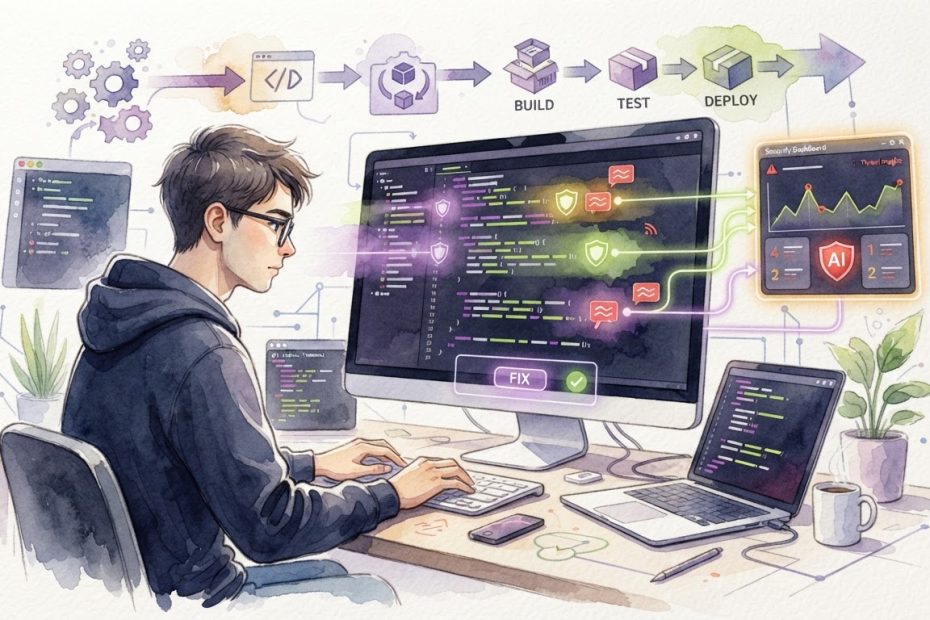 Snyk Code AI scanning source code for security vulnerabilities and suggesting automated fixes
